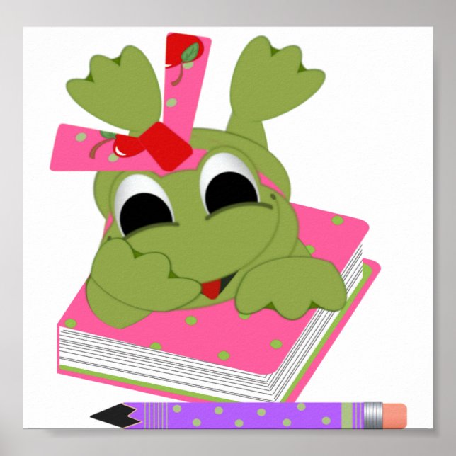 Little Frog With Book and Pencil Poster (Front)