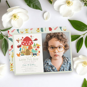 Little Fun Guy Gnome Mushroom Photo Boy Birthday Invitation