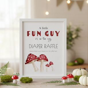 Little Fun Guy Mushroom Baby Shower Diaper Raffle  Poster
