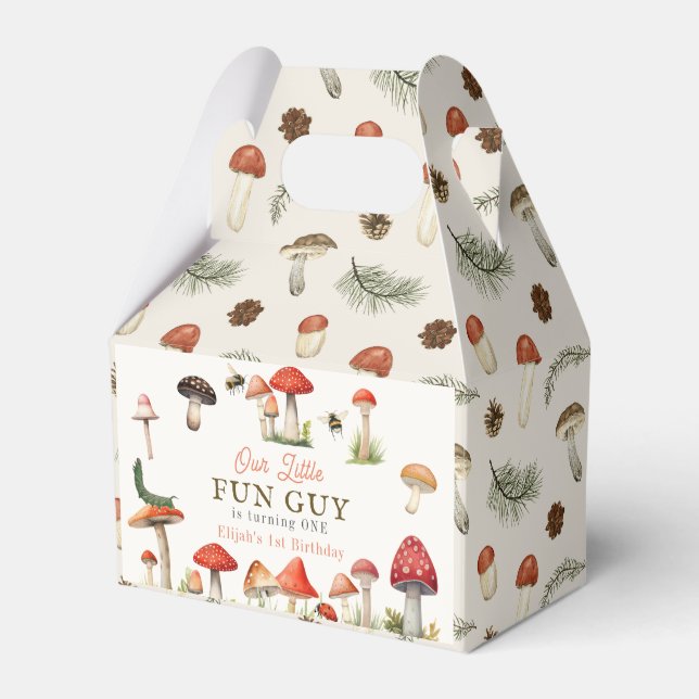 Little Fun Guy Mushroom Bee Boy Birthday Favor Box (Front Side)