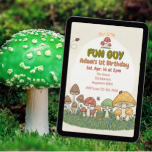 Little Fun Guy, Mushroom Fungi Birthday Invitation