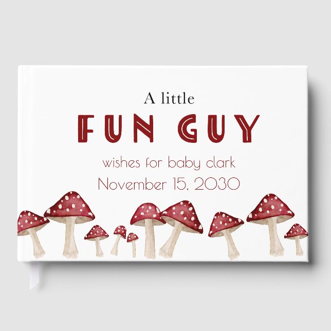 Little Fun Guy Red Mushroom Boy Baby Shower  Guest Book (Front)