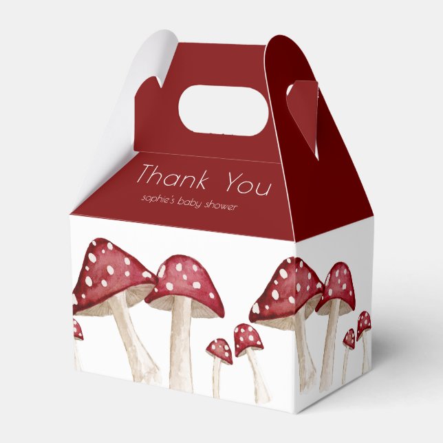  Little Fun Guy Red Woodland Mushroom Baby Shower  Favor Box (Front Side)