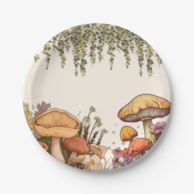 Little Fungi Mushroom Theme Paper Plate (Front)