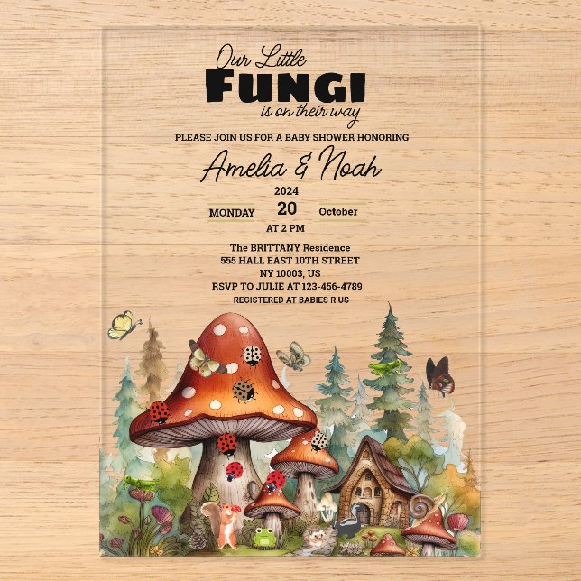  little Fungi Mushrooms Whimsical Fall Baby Shower Acrylic Invitations (Front)