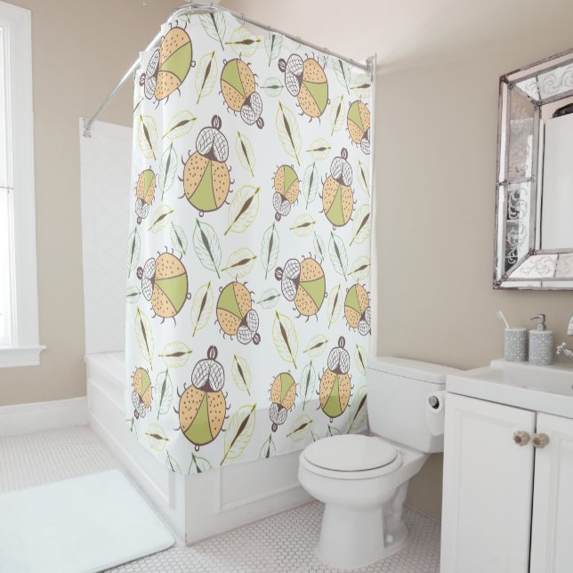 Little funny tick bug and leafs seamless pattern (In Situ)
