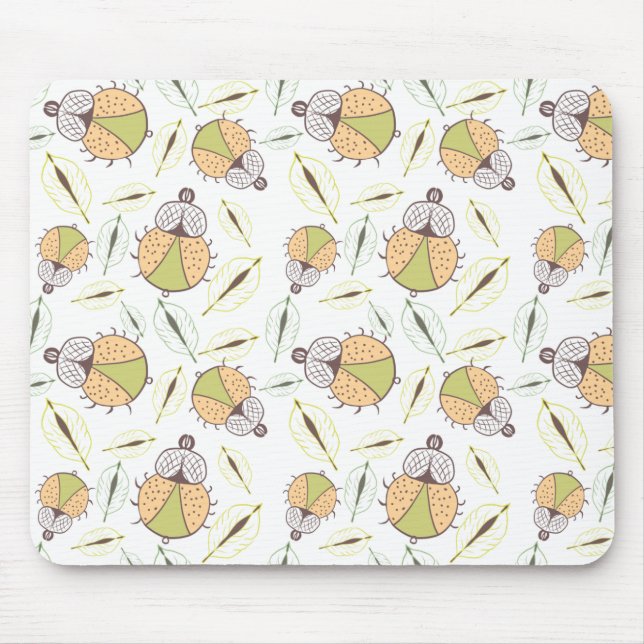 Little funny tick bug and leafs seamless pattern mouse pad (Front)