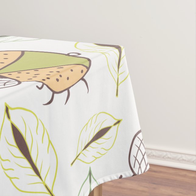 Little funny tick bug and leafs seamless pattern tablecloth (In Situ)