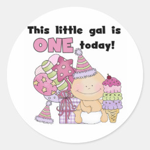 Little Gal is One Tshirts and Gifts Classic Round Sticker