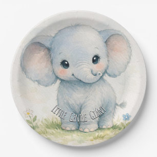 Little Gentle Giant Elephant Blue Baby Shower Paper Plate