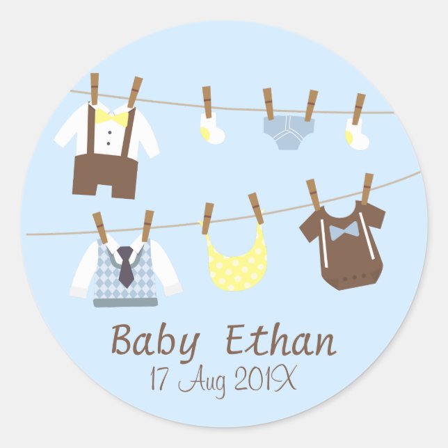 Little Gentleman Baby Boy Shower Party Favours Classic Round Sticker (Front)