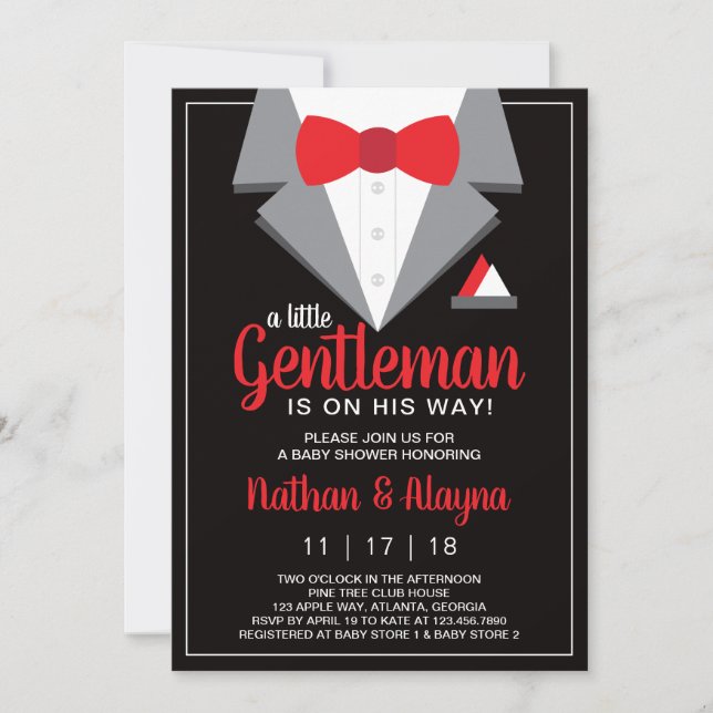 Little Gentleman Baby Shower Invitation, Tuxedo Invitation (Front)