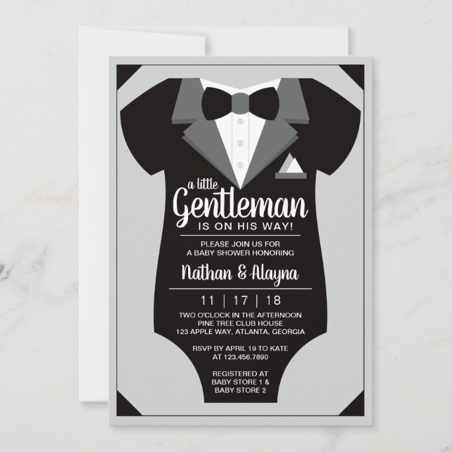 Little Gentleman Baby Shower Invitation, Tuxedo Invitation (Front)