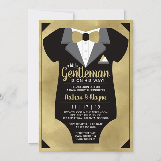 Little Gentleman Baby Shower Invitation, Tuxedo Invitation (Front)