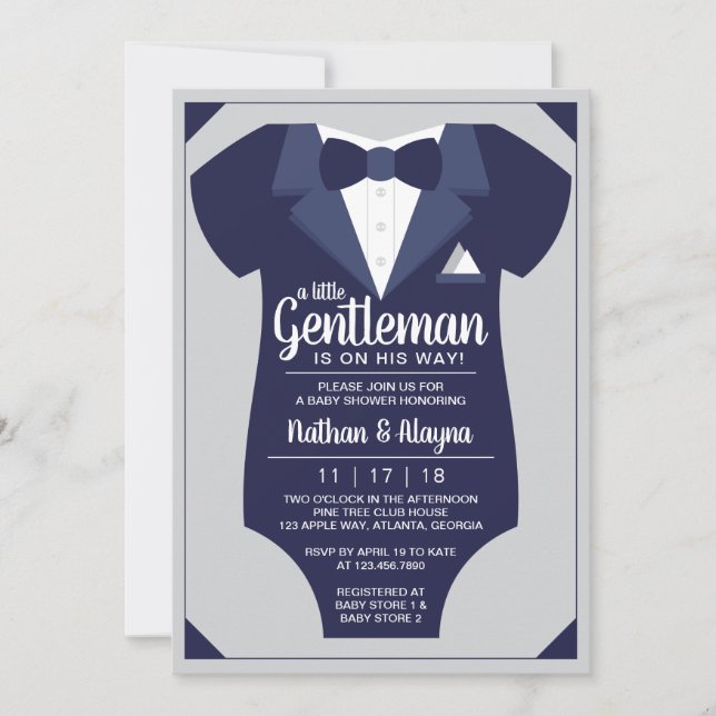 Little Gentleman Baby Shower Invitation, Tuxedo Invitation (Front)