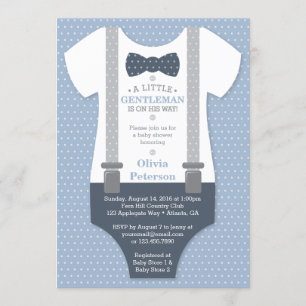 Little Gentleman Baby Shower Invite, Blue, Grey Invitation