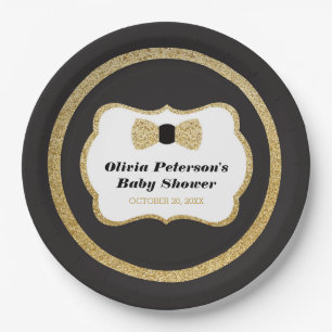 Little Gentleman Plates, Black, Gold Paper Plate