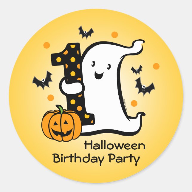 Little Ghost 1st Birthday Classic Round Sticker (Front)