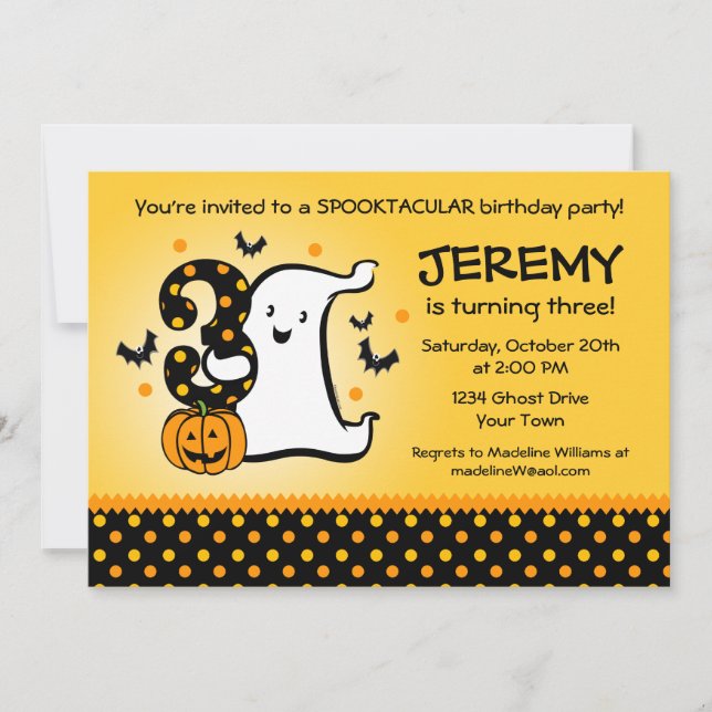 Little Ghost 3rd Birthday Invitation (Front)