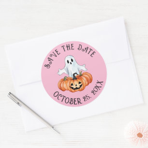 Little Ghost And Pumpkins Save The Date Classic Round Sticker