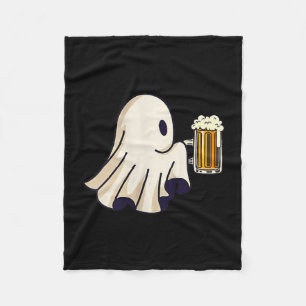 Little Ghost Drinking Beer Funny Halloween Costume Fleece Blanket