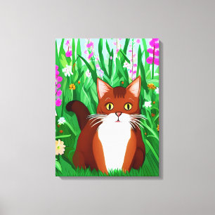 Little Ginger Brown Kitty in a Field of Flowers Canvas Print