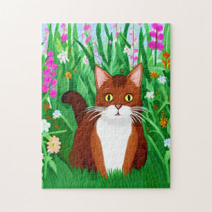 Little Ginger Brown Kitty in a Field of Flowers Jigsaw Puzzle