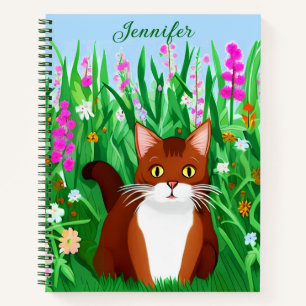 Little Ginger Brown Kitty in a Field of Flowers  Notebook