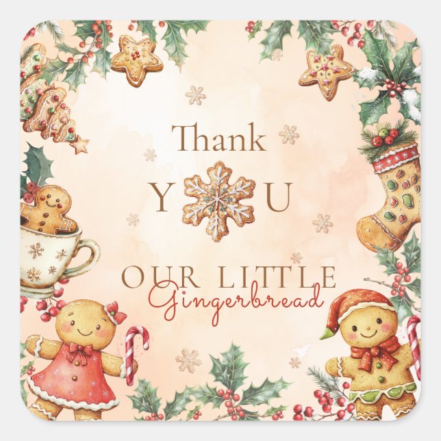Little Gingerbread Birthday Christmas Thank you  Square Sticker (Front)