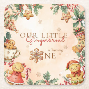 Little Gingerbread Christmas 1st Birthday Square Paper Coaster