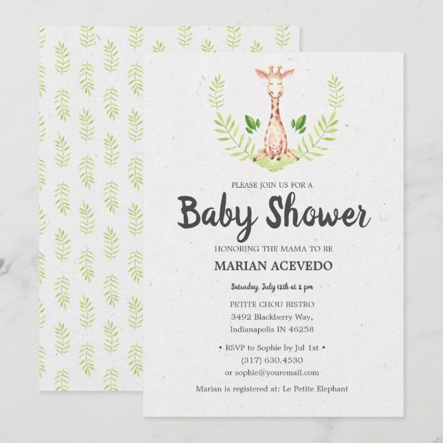 Little Giraffe Baby Shower invitation (Front/Back)