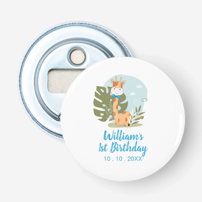 Little Giraffe (Boy Safari Animal) Birthday Bottle Opener (Front)