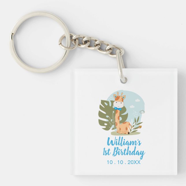 Little Giraffe (Boy Safari Animal) Birthday Keychain (Front)