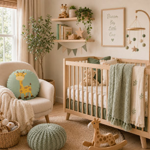 Little Giraffe Dreams Sage Safari Round Pillow