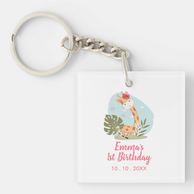 Little Giraffe (Girl Safari Animal) Birthday Keychain (Front)