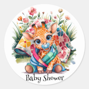Little Giraffe Pacifier and Blanket Baby Shower Classic Round Sticker