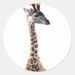 "Little Giraffe" Wildlife Animal Watercolor Classic Round Sticker