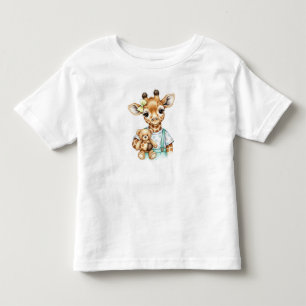 Little giraffe with a plush bear by Natasha Us Toddler T-shirt