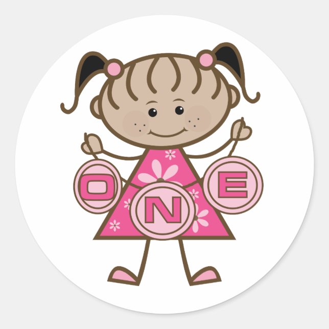 Little Girl 1st Birthday T-shirts and Gifts Classic Round Sticker (Front)