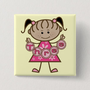 Little Girl 3rd Birthday Tshirts and Gifts 2 Inch Square Button