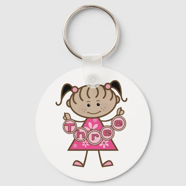 Little Girl 3rd Birthday Tshirts and Gifts Keychain (Front)