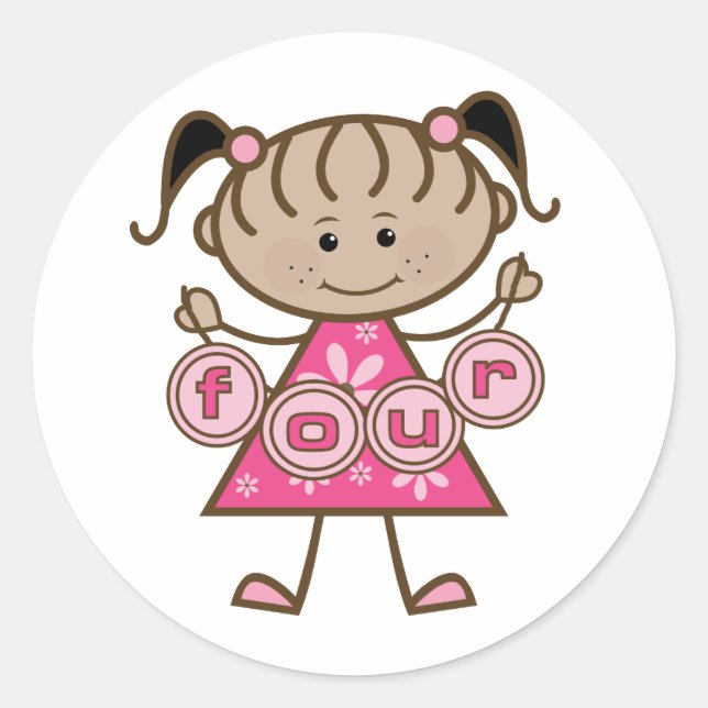 Little Girl 4th Birthday Tshirts and Gifts Classic Round Sticker (Front)