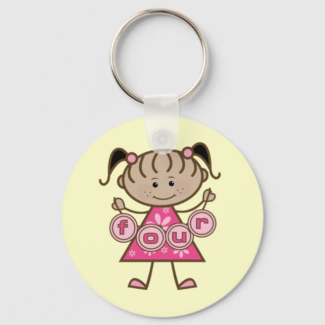 Little Girl 4th Birthday Tshirts and Gifts Keychain (Front)