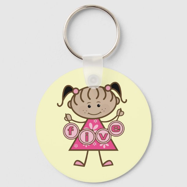 Little Girl 5th Birthday Tshirts and Gifts Keychain (Front)