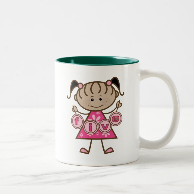 Little Girl 5th Birthday Tshirts and Gifts Two-Tone Coffee Mug (Right)