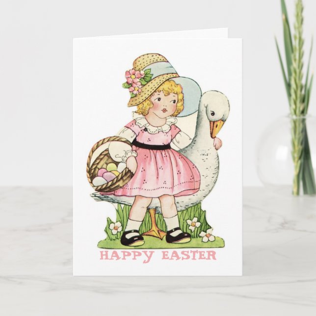 Little Girl and Goose Happy Easter Card (Front)
