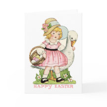 Little Girl and Goose Happy Easter Card