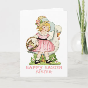 Little Girl and Goose Happy Easter Sister Card