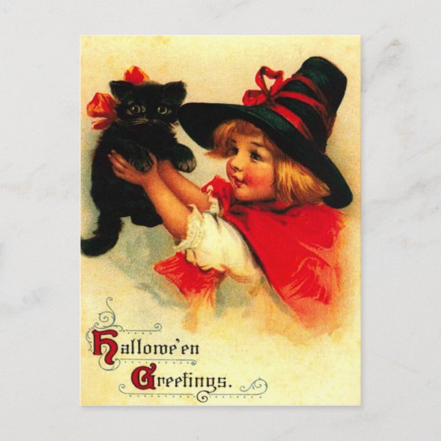 Little Girl And Her Black Cat Postcard (Front)