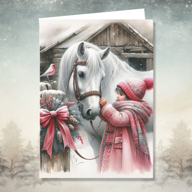 Little Girl and her Horse Personalized Christmas Holiday Card (Creator Uploaded)